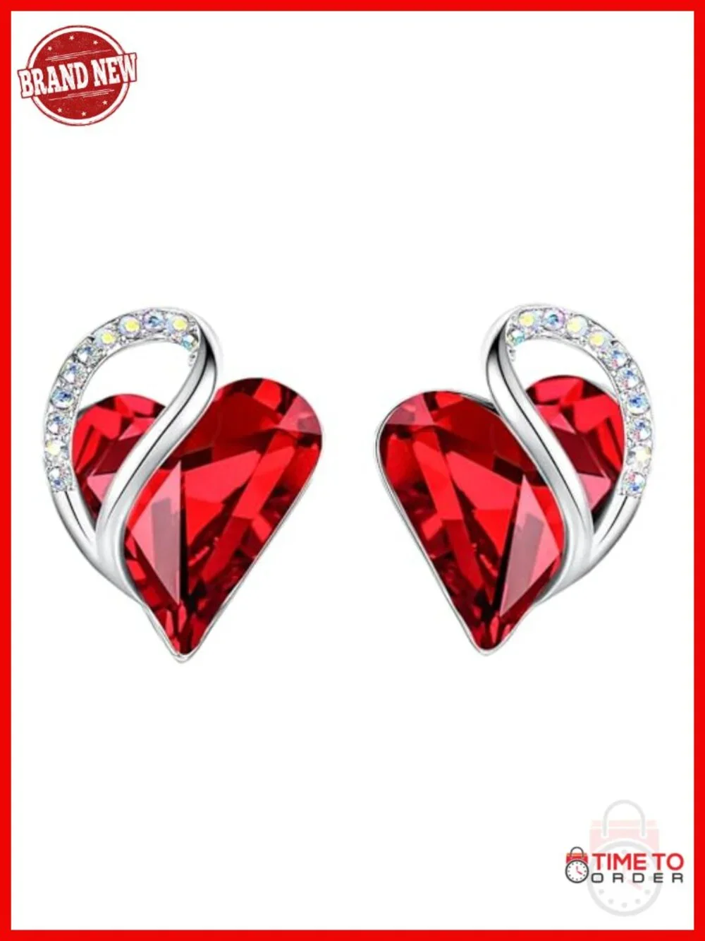 Birthstone Love Heart Stud Earrings, Silver Plated Crystal, Gift for Her